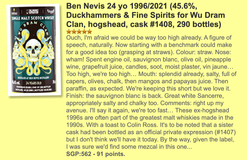Wu Dram Clan Ben Nevis - 24YO, 1996/2021, 45.6% Type : Single malt whisky, wf