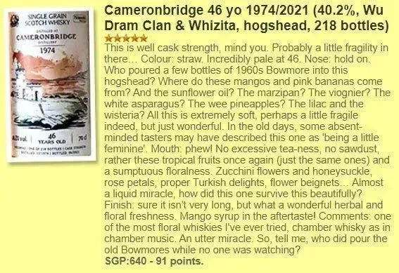 Wu Dram Clan Cameronbridge - 46YO, 1974/2021, 40.2% (WF, WN91) (分現金/信用卡價) - Scotch Whisky