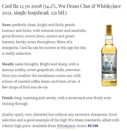 Wu Dram Clan Caol Ila - 12YO, 2008/2021, 54.2%  Type : Single malt whisky 威士忌 WhiskyNote