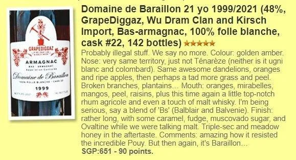 Wu Dram Clan Domaine de Baraillon - 22YO Armagnac, Grapediggaz, 1999/2021, 48% (WF90) - Armagnac