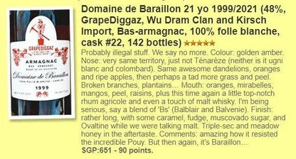 Wu Dram Clan Domaine de Baraillon - 22YO Armagnac, Grapediggaz, 1999/2021, 48% (WF90) - Armagnac