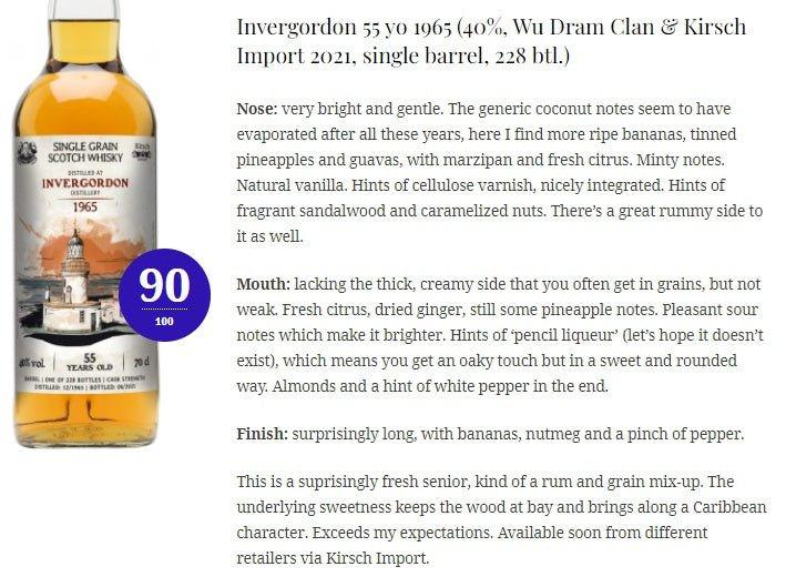 Wu Dram Clan Invergordon - 55YO, 1965/2021, 40% Type: Single Grain Whisky 威士忌 Whisky Note