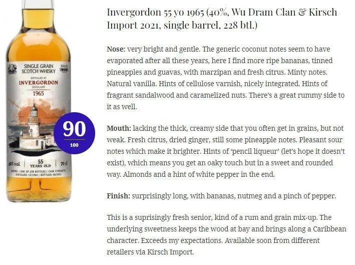 Wu Dram Clan Invergordon - 55YO, 1965/2021, 40% (WN90) - Scotch Whisky