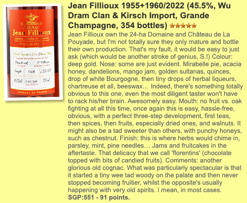 Wu Dram Clan Jean Fillioux - 62YO, 1955+1960/2022, Cognac, 45.5% Type : Single Cask Cognac 干邑, whiskyfun