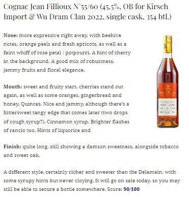 Wu Dram Clan Jean Fillioux - 62YO, 1955+1960/2022, Cognac, 45.5%  Type : Single Cask Cognac 干邑 WhiskyNote