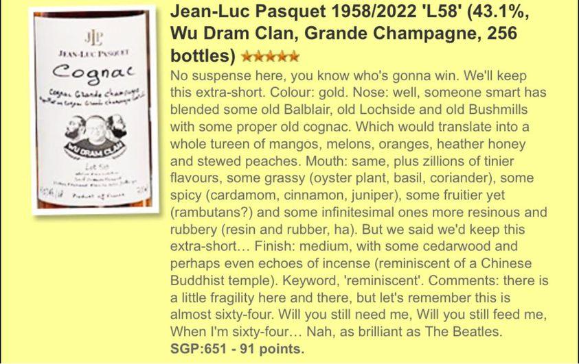 Wu Dram Clan Jean-Luc Pasquet Lot 58, 43.1% 干邑 WhiskyFun