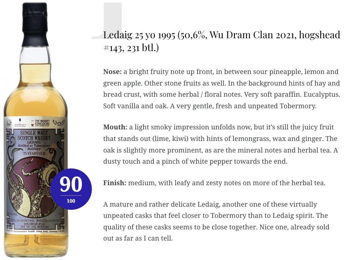 Wu Dram Clan Ledaig - 25YO, 1995/2021, 50.6%- 威士忌 - Country_Scotland - (Ledaig) , whiskynotes